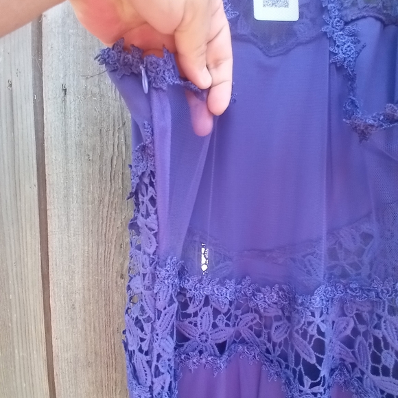 GLORY SUNSHINE DRESS JINUIOR SZ L PURPLE MAXI SLEEVELES HALTER LACE ZIP MERMAID - Picture 10 of 10